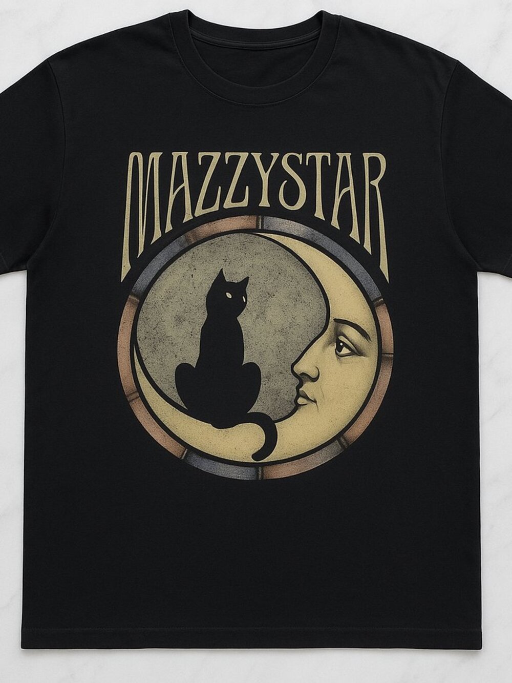 Dazzystar Moon & Cat Graphic Tee Black Celestial Gothic